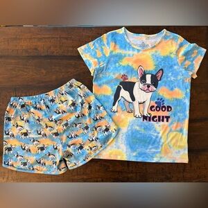 Kids Pajamas with Dog Print: Short Sleeve Top & Shorts. Size 10-11, EUC.